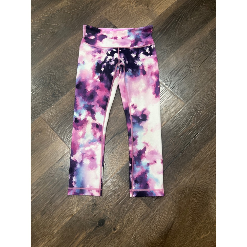Lululemon‎ Wunder Under Crop Leggings Purple Pink Watercolor Print Size 4